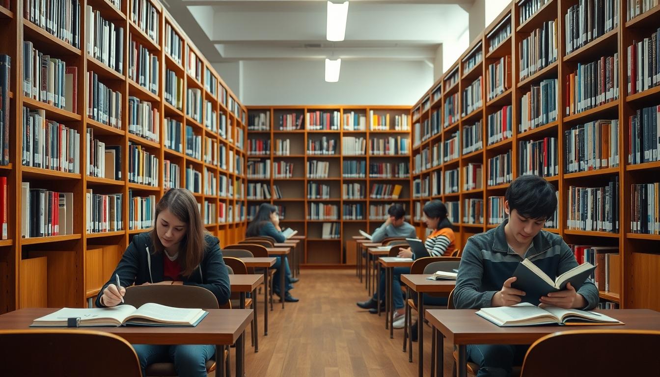 Students studying together in modern classroom
