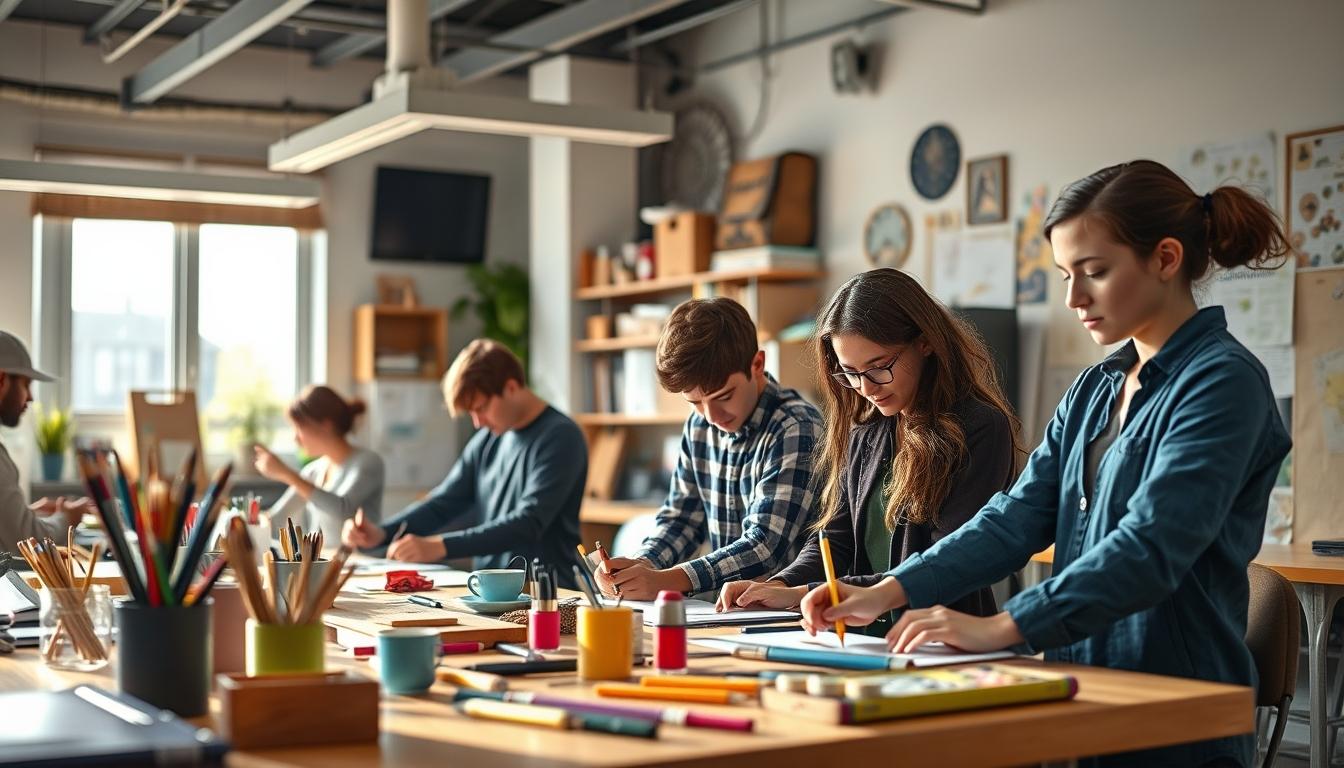 Students collaborating in study space